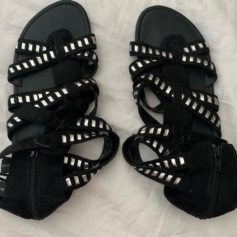 Faux studded black gladiator sandals